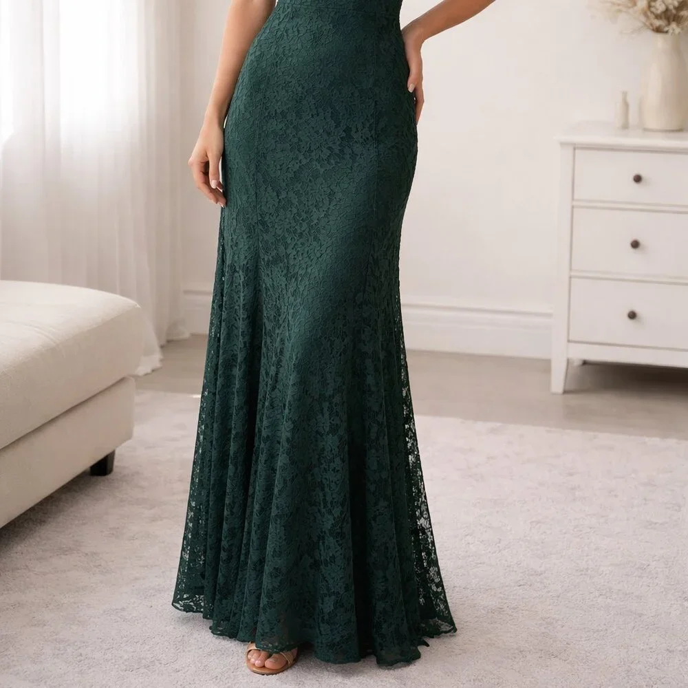 LULU'S Forest Green Spaghetti Strap Vneck Maxi Prom Dress Size Large - Picture 2 of 8